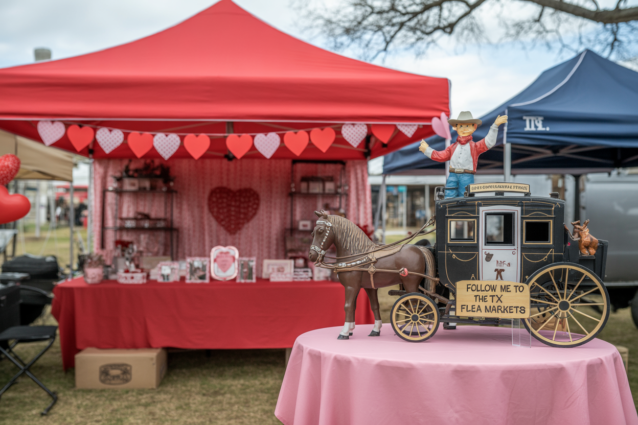 Red tablecloth with Valentine's items